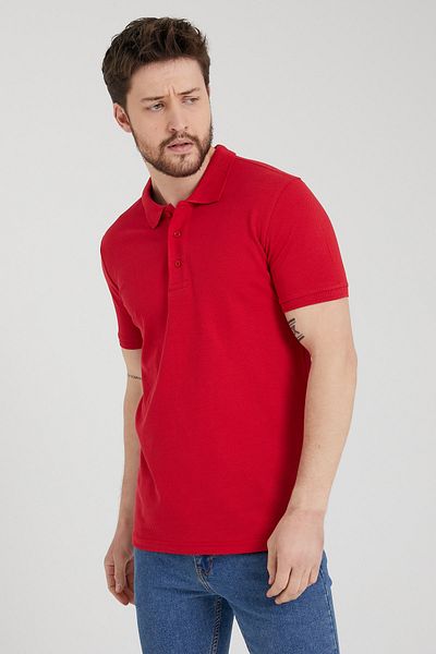 AMAZING CRASH Honeycomb Pique Fabric Polo Collar T-Shirt Red XL