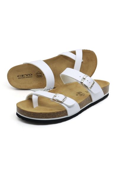Ceyo Papuci de damă, de culoare albă, cu degete, din piele naturală, cu talpă ortopedică 9910-z34