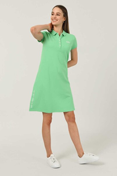 UCLA Madeıra Yeşil Polo Yaka Nakışlı Standard Fit Kadın Elbise