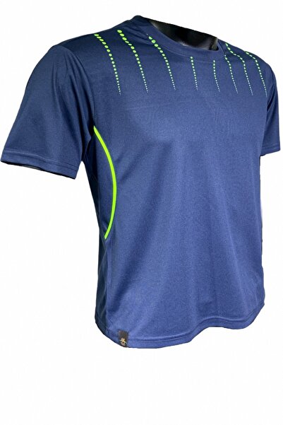 Fs Men's Navy Blue Neon Green Printed Casual Fitness Sports Running T-Shirt