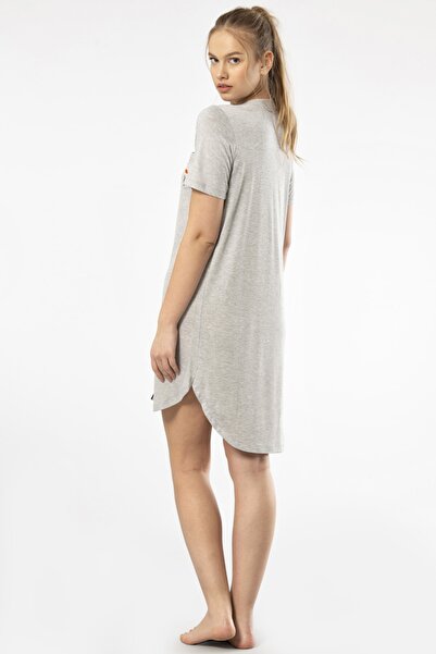 TÜREN 3371 Gray Women's Straight Short Sleeve Front Buttoned Nightgown