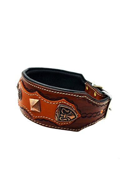 Tasma Market Kahverengi Kaplan Başlı Yumuşak Dokulu Deri Köpek Tasması