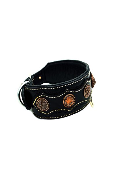 Tasma Market Siyah Kaplan Başlı Yumuşak Dokulu Özel Tasarım Deri Köpek Tasması