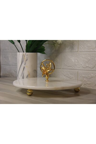 ASKAYA MERMER Gold Pirinç Çiçek Detaylı Mermer Sunumluk