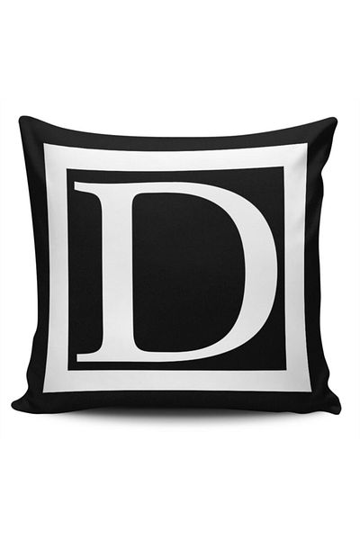 Alacastore Husă de pernă decorativă cu litera D cu fundal negru