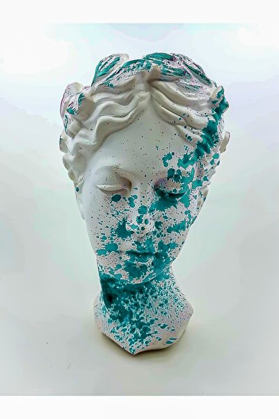 Ba Art 17 Cm Büyük Helen Heykel Antik Büst Turkuaz Konsept Vazo Saksı Turkuaz-beyaz