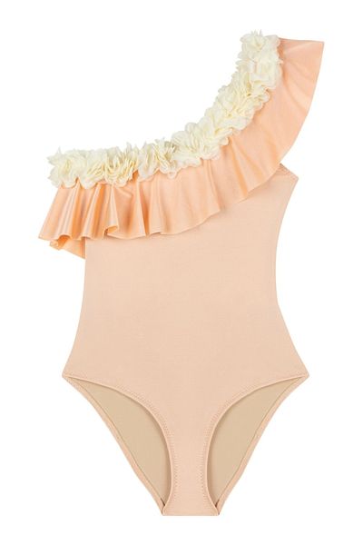 AQUELLA Costum de baie asimetric din șifon cu aplicații florale