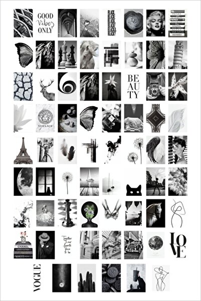 Dekorasna Set de postere de perete tematice alb-negru, colaj, 70 de piese, 10...
