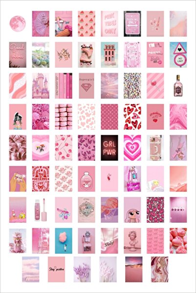 Dekorasna Pink And Purple, Pembe Ve Mor Temalı Duvar Poster Seti Kolaj 70 Ade...