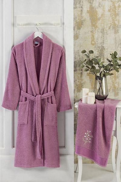 Semecca Unisex Dried Rose Embroidered Towel and Bathrobe Set