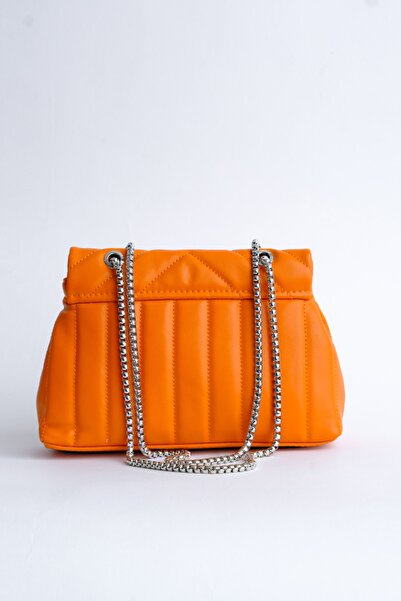 Çantacımstore Women's Quilted Crossbody Bag with Orange Stitching Detail