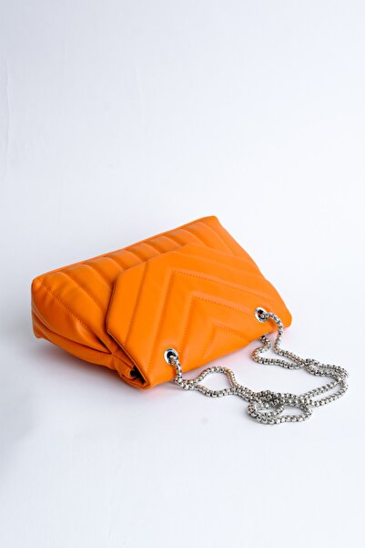 Çantacımstore Women's Quilted Crossbody Bag with Orange Stitching Detail