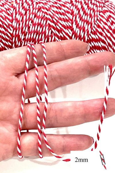 Miomundo Marteniçka Ipi / Kırmızı Beyaz Hediye Paketleme Ipi / Iki Renkli Paket Ipi 10m – Paketleme Malzemesi
