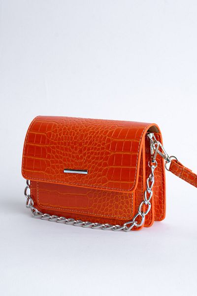 Çantacımstore Women's Orange Crocodile Patterned Shoulder Bag
