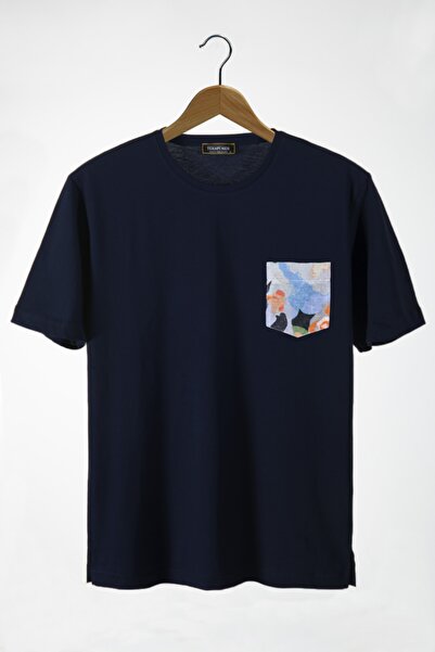 COLLIE Tricou oversize unisex cu decolteu bleumarin cu buzunar