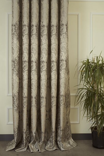 MASSARELLI Fon Perde Damask Desen Açık Kahve 1-3 Sık Pile