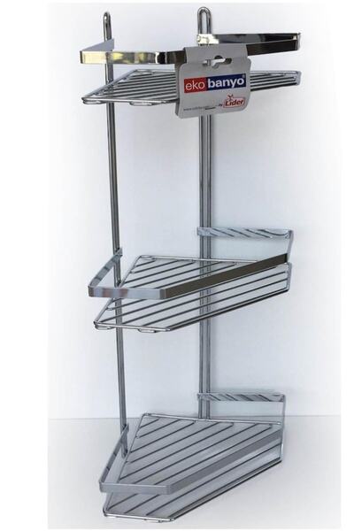 LaMiaSeta Lider Krom 3 Katlı Banyo Köşe Rafı Süngerlik Şampuanlık