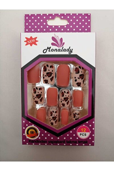 Mona Lady 12'li Kendinden Yapışkanlı Desenli Takma Tırnak-kısa-305-10