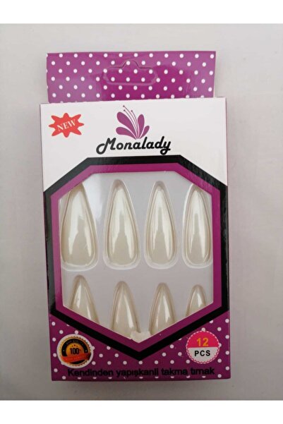 Mona Lady 12'li Kendinden Yapışkanlı Beyaz Stiletto Takma Tırnak-kısa-305-5(ö...