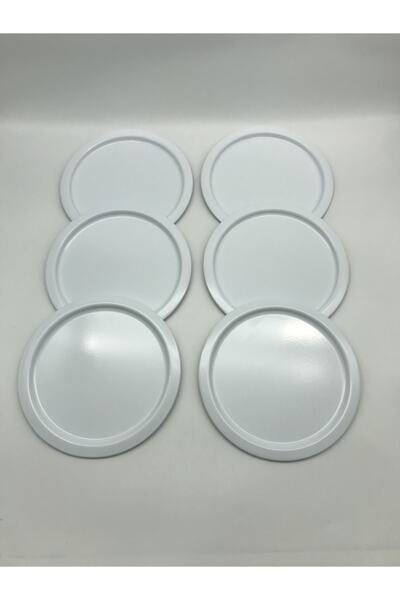 Mira züccaciye 6'lı Metal Yuvarlak Çay, Kahve, Pasta Servis Tepsisi Dekoratif Sunum Tepsisi Beyaz 24 Cm