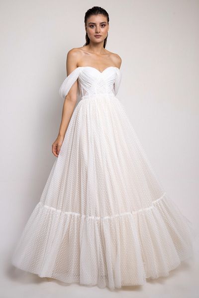 Lenta Moda Ruffle Detailed Polka Dot Engagement and Evening Dress