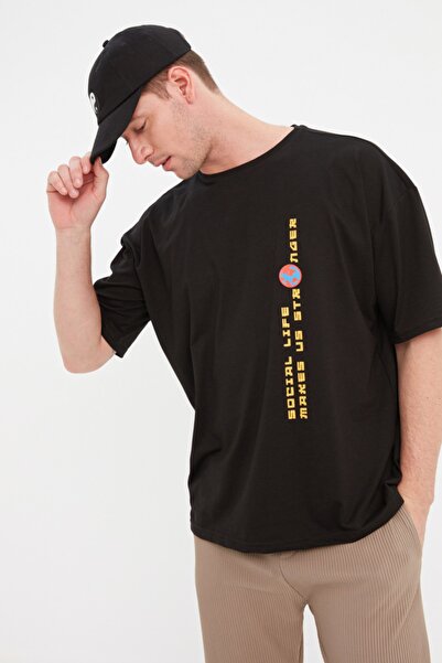 Trendyol Collection Oversize/široký střih, 100% bavlna, výstřih, krátký rukáv, zadní strana potištěné tričko TMNSS22TS0286