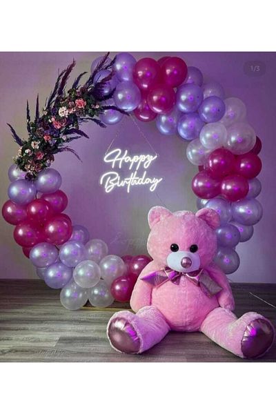 LOTUS PARTY 50 Pieces - Metallic Fuchsia - Lilac - White Balloon Chain Set