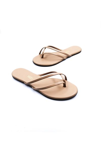 Tkees Flip-flops de damă, fără toc, cu bandă dublă, culoare crem