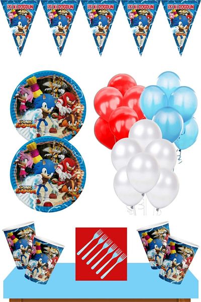 Sonic Boom Party Supplies 16 Person Birthday Ornaments Set Economical Blue
