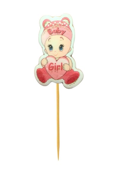 Cadde Süs Baby Girl Written Welcome Baby Themed Pink Toothpick Ornament 10 Pieces