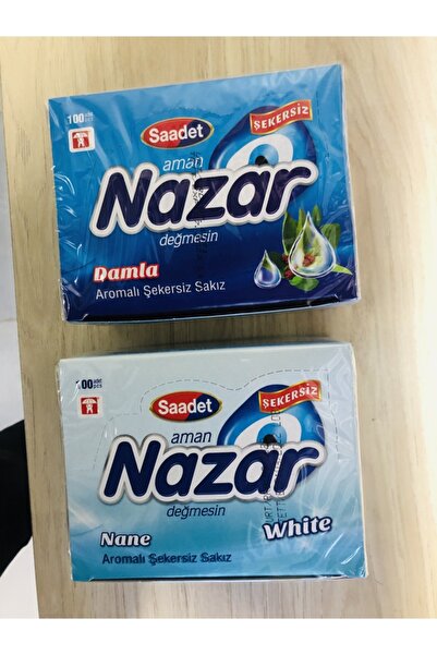 Nazar Tekli Şekersiz Sakız 2 Kutu Nane Ve Damla Sakızı Iki Çeşit 200 Adet