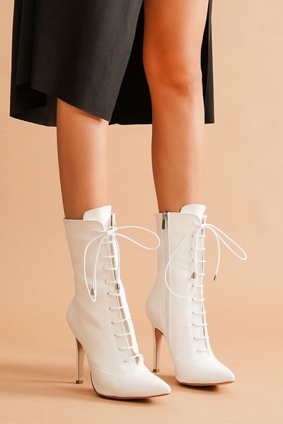 Ayakkabı Ateşi Γυναικείες μπότες Edge Lace-Up White Skin με τακούνι