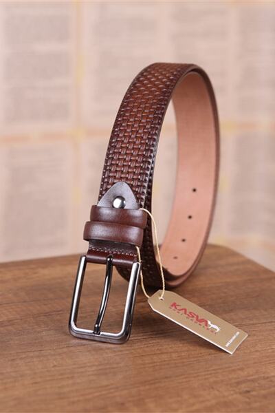 KASVA DERİ حزام منقوش باللون البني للرجال