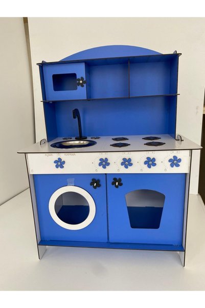 bahadır grup Montessori Eğitici Ahşap Oyuncak Mutfak Dolabı Mavi 3mm
