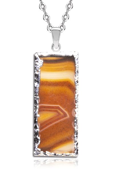 Tesbih Atölyesi Natural Brown Agate Stone Certified Rectangle Necklace