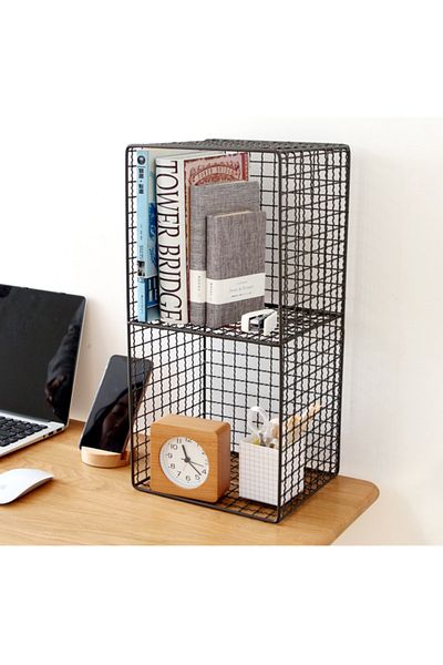 GO DEKOR Black Decorative Metal 2-Eye Cage - Bookshelf and Wall Shelf Included