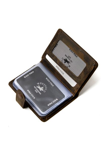 Westpolo Genuine Antique Leather Unisex Wallet Card Holder with Transparent Compartment