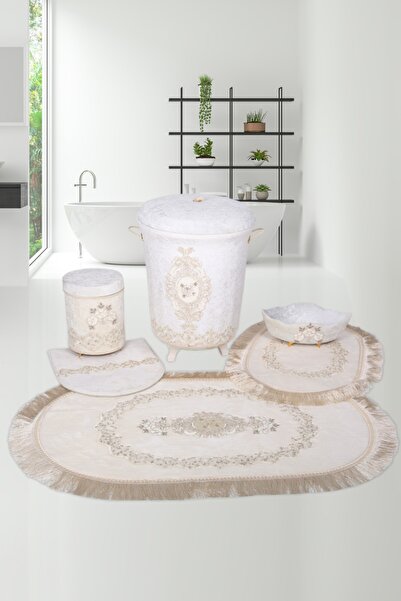 Bonny Home Exclusive Krem 6 Prç Dantelli Banyo Kirli Çamaşır Sepeti Seti  Ban...