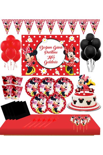 Masal Şekerleme 16 Kişilik Afişli Mini Mouse Parti Seti
