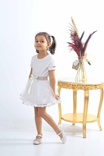 ÖFİ Kids Kız Fiyonklu Çiçekli Papatyalı Sade Şık Tütü Etek