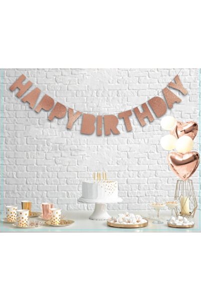 TATLI GÜNLER Rose Gold Içi Dolu Happy Birthday Banner