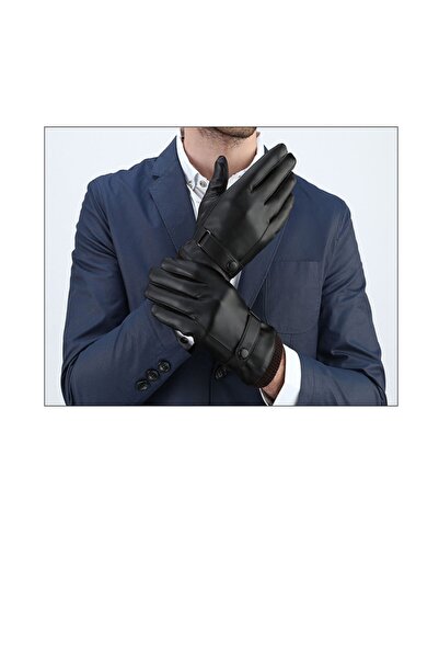 hepsiofis Erkek Sonbahar Kış Deri Eldiven Şık Deri Eldiven Siyah