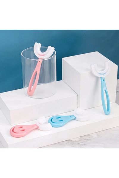 Bluoksweet Blue Color Baby Kids Oral Dental Health Care U Handheld Toothbrush (Age 2-6)