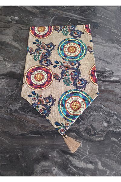 dehaberk Burlap Backdrop Ethnic Mandala Patterned Runner