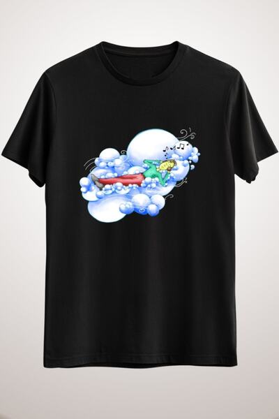 GreenMint تيشيرت تشيلينج إن ذا كلاودز أسود للجنسين، يستمع إلى الموسيقى