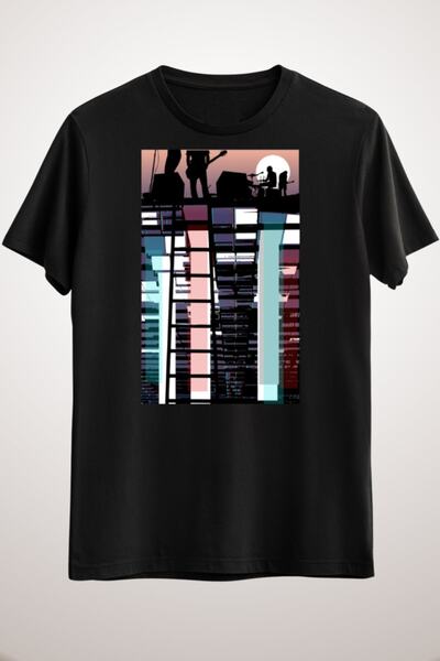 GreenMint للجنسين أسود مجردة هندسية ملونة السينيك الفرقة الموسيقى التي شيرت ف...