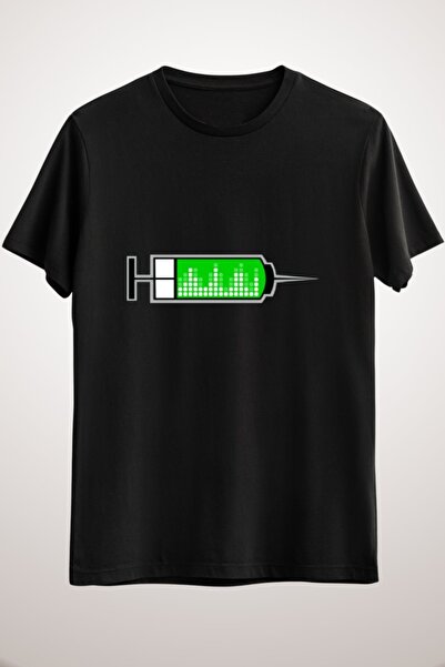 GreenMint تيشيرت موسيقى لايف فور ميوزيك أسود للجنسين - إصدار Syringe Icon