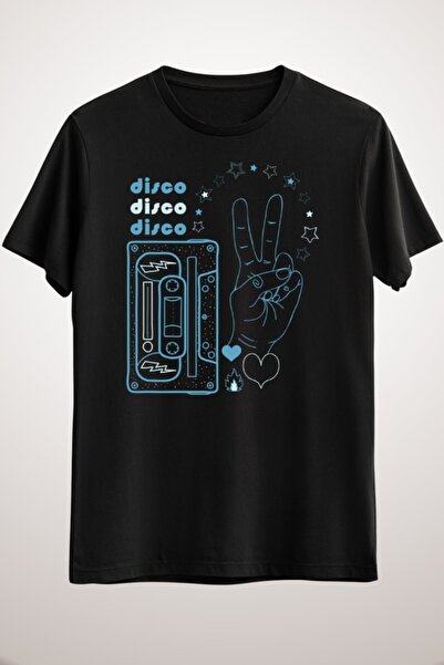 GreenMint للجنسين أسود أزرق ديسكو موسيقى تي شيرت تصميم الموسيقى