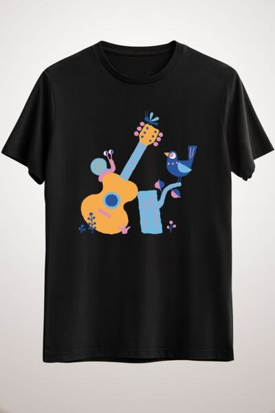 GreenMint تيشيرت موسيقى طبيعي أسود للجنسين