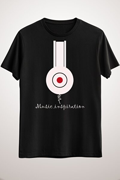 GreenMint تيشيرت موسيقى أسود للجنسين إلهام موسيقي